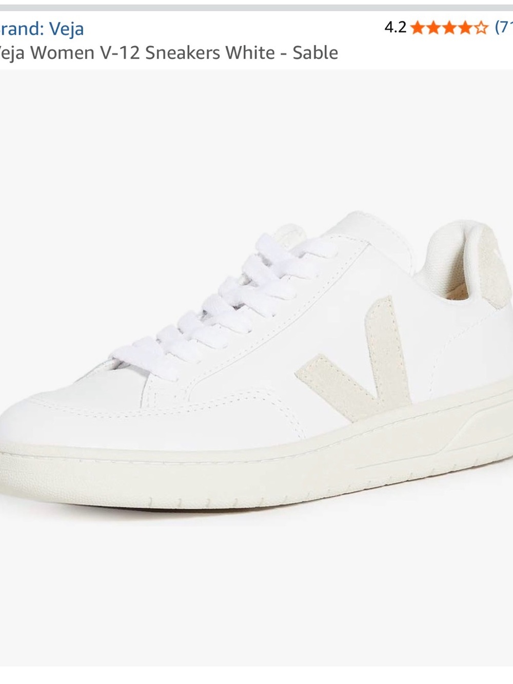 Veja  V-12 Leather Sneaker in xtra White and Sable Accents US size 8